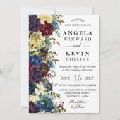 Invitation Mariage des fleurs d'hiver rouge et marine (Devant)