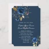 Invitation Mariage des fleurs d'or bleu de la Royal Navy (Devant)