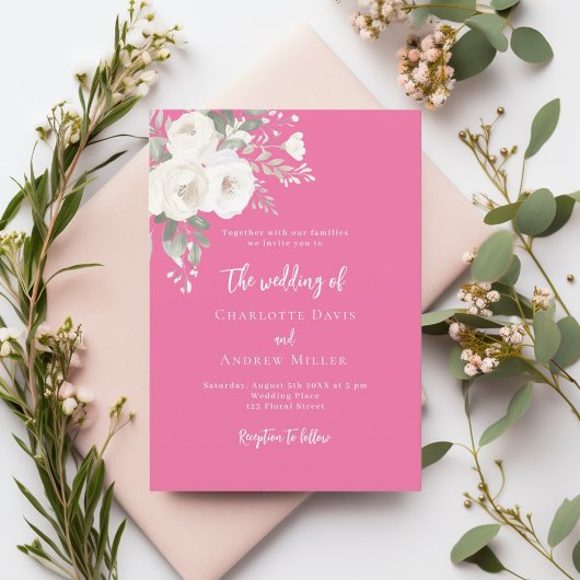Invitation Mariage des fleurs roses roses du coucher de solei