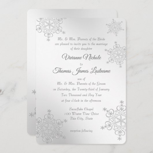 Invitation Mariage des flocons d'argent (Devant / Derrière)