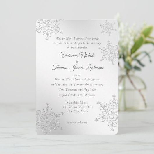 Invitation Mariage des flocons d'argent (Debout devant)