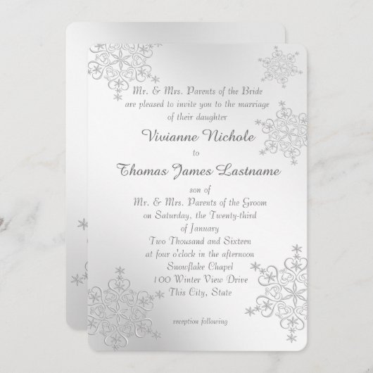 Invitation Mariage des flocons d'argent (Devant / Derrière)
