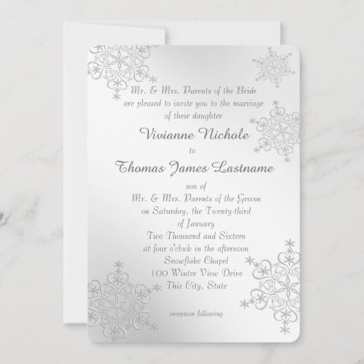 Invitation Mariage des flocons d'argent (Devant)
