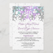 Invitation Mariage des flocons d'hiver en argent violet (Devant / Derrière)