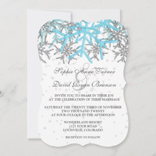 Invitation Mariage des flocons d'hiver Silver Blue (Devant)