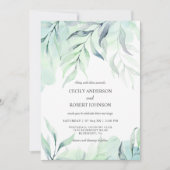 Invitation Mariage des fougères couleur d'eau vert Dusty Blue (Devant)