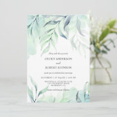Invitation Mariage des fougères couleur d'eau vert Dusty Blue (Debout devant)