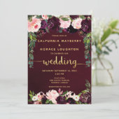 Invitation Mariage des Gold Calligraphy de Blush Burgundy Par (Debout devant)