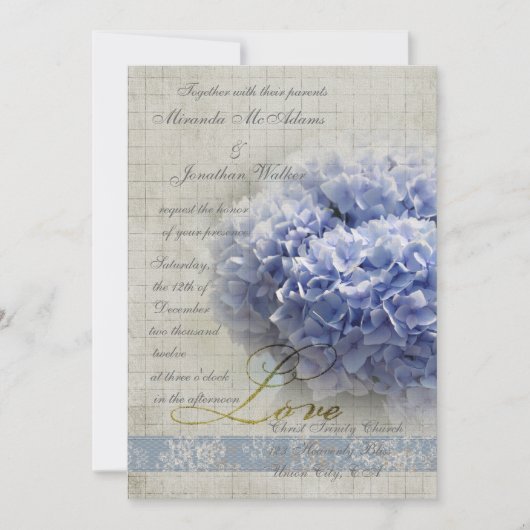 Invitation Mariage des Hydrangées bleues romantiques (Devant)