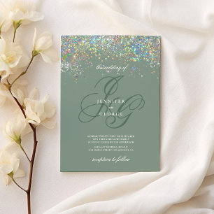 Invitation Mariage des initiales de la parties scintillant de