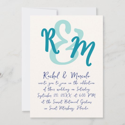 Invitation Mariage des initiales de l'esperluette dessinée à  (Devant)