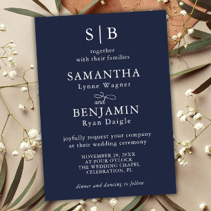 Invitation Mariage des initiales de monogramme bleu classique