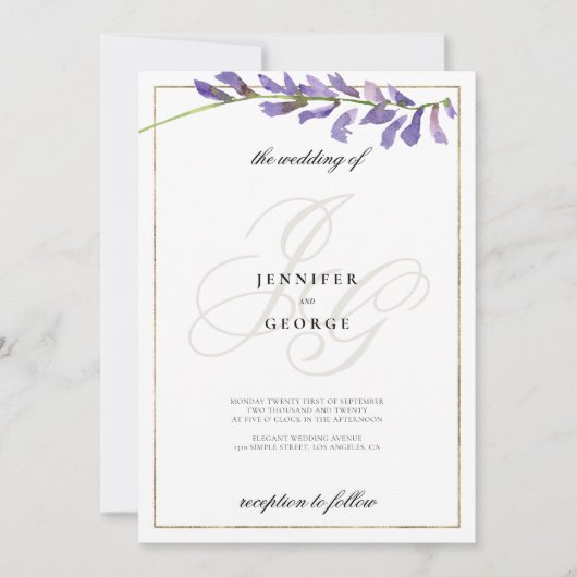 Invitation Mariage des initiales de monogramme floral blanc v (Devant)