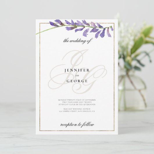 Invitation Mariage des initiales de monogramme floral blanc v (Debout devant)