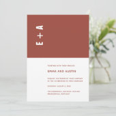 Invitation Mariage des initiales du bloc de couleur minimalis (Debout devant)
