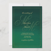Invitation Mariage des initiales du monogramme d'or vert de f (Devant)