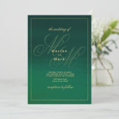 Invitation Mariage des initiales du monogramme d'or vert de f (Debout devant)