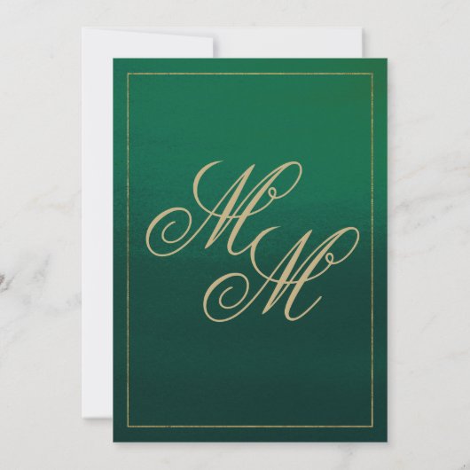 Invitation Mariage des initiales du monogramme d'or vert de f (Dos)