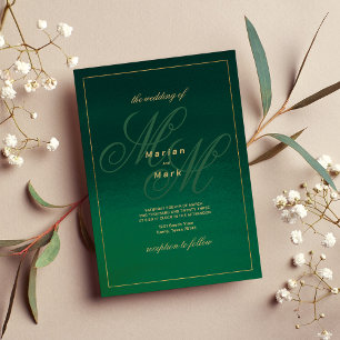 Invitation Mariage des initiales du monogramme d'or vert de f