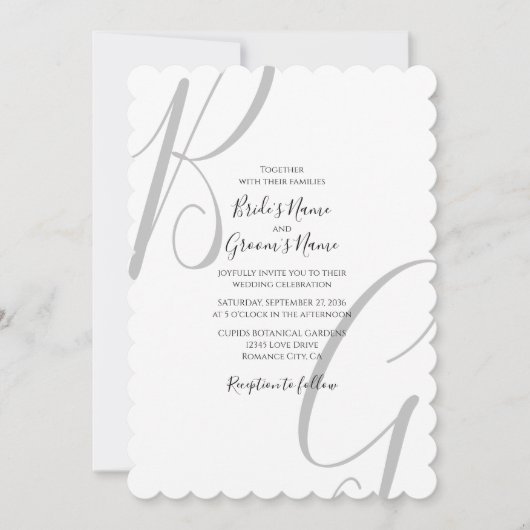Invitation Mariage des initiales du monogramme noir et blanc (Devant)