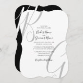 Invitation Mariage des initiales du monogramme noir et blanc (Devant / Derrière)