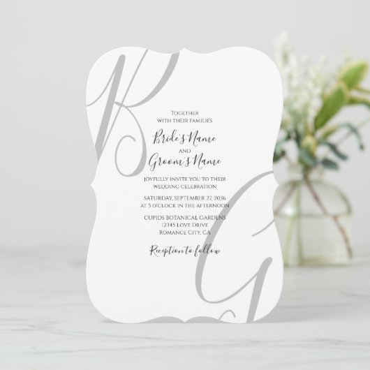 Invitation Mariage des initiales du monogramme noir et blanc (Debout devant)