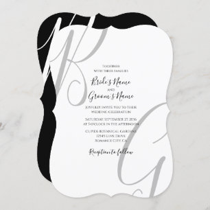 Invitation Mariage des initiales du monogramme noir et blanc