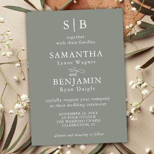 Invitation Mariage des initiales Monogramme vert de la série 