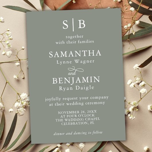 Invitation Mariage des initiales Monogramme vert de la série