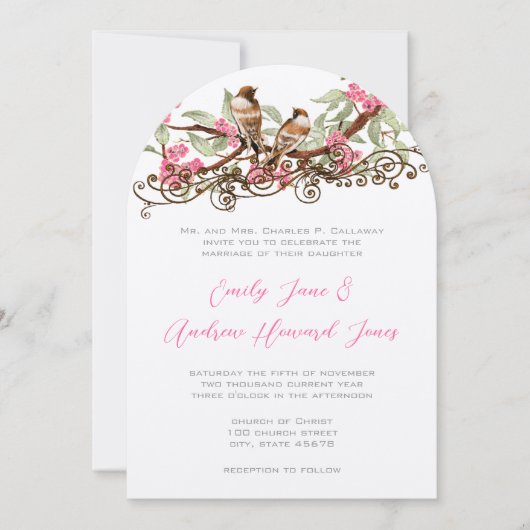 Invitation Mariage des Inséparables de la forêt de Pink Fairy (Devant)