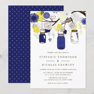 Invitation Mariage des mâchoires de marine bleu et jaune à pe