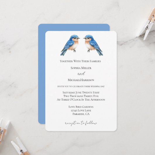 Invitation Mariage des oiseaux d'amour bleus (Devant/Arrière en situation)