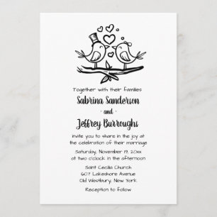 Invitation Mariage des oiseaux de mer noirs blancs Inséparabl