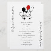 Invitation Mariage des oiseaux, des ballons et des coeurs (Devant / Derrière)