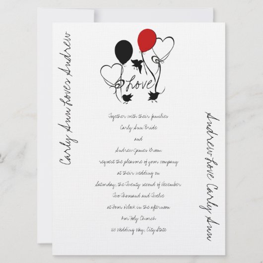 Invitation Mariage des oiseaux, des ballons et des coeurs (Devant)