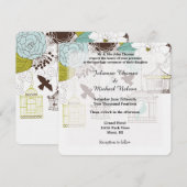 Invitation Mariage des oiseaux et des cages d'oiseaux (Devant / Derrière)