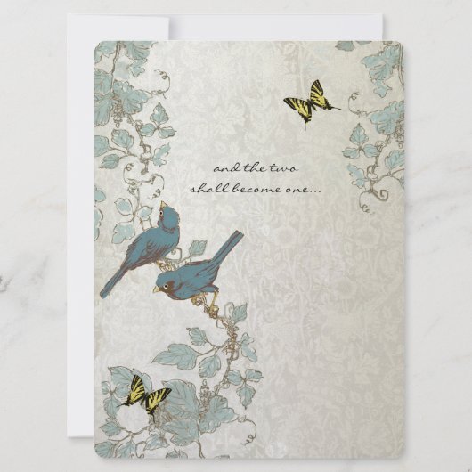Invitation Mariage des papillons et des oiseaux bleus argenté (Dos)