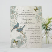 Invitation Mariage des papillons et des oiseaux bleus argenté (Debout devant)