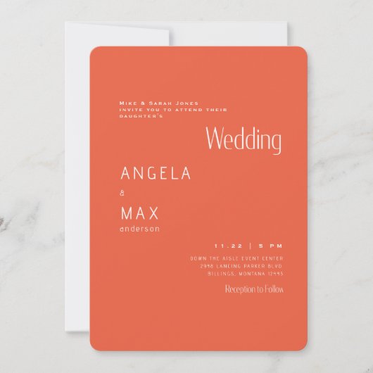 Invitation Mariage des parents de la mariée moderne Tangerine (Devant)