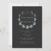 Invitation Mariage des phases de lune d'aquarelle noire moder (Devant)