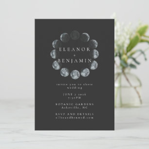 Invitation Mariage des phases de lune d'aquarelle noire moder