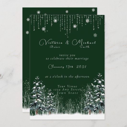 Invitation Mariage des pins à neige de la forêt d'hiver (Devant / Derrière)