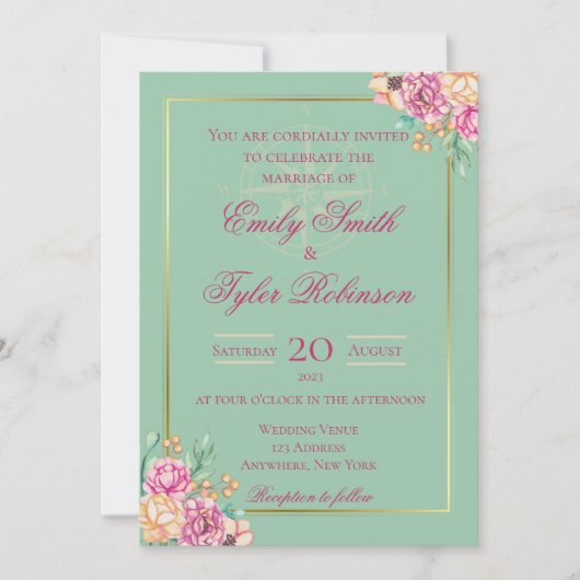 Invitation Mariage des pivoines aquarelles (Devant)