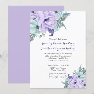 Invitation Mariage des pivoines d'aquarelle de lavande et de