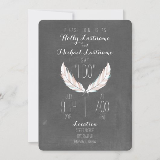 Invitation Mariage des plumes inspirées par le tableau de bor (Devant)