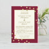 Invitation Mariage des points Confetti Bourgogne et Or (Debout devant)