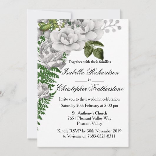 Invitation Mariage des Roses blanches et des Fermes (Devant)