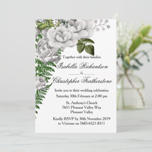 Invitation Mariage des Roses blanches et des Fermes (Debout devant)