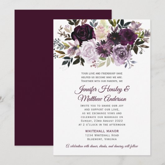 Invitation Mariage des Roses de Lavender Pink White Peonies (Devant / Derrière)