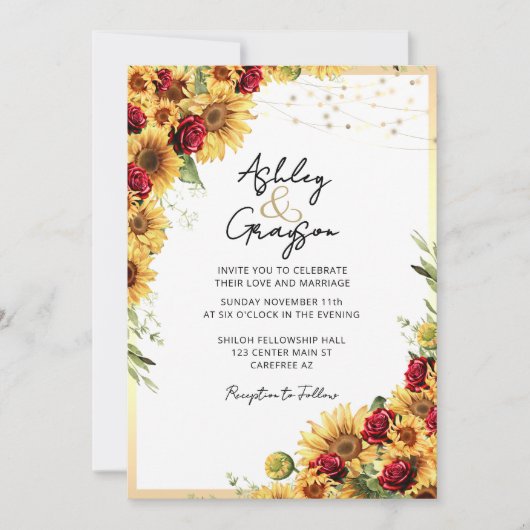 Invitation Mariage des Roses rouges tournesol (Devant)
